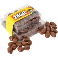 Double stacked acetate tower filled with chocolate covered almonds and...