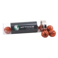 Chocolate Basketballs in a 5 " Plastic Tube with Metal Cap... from ASI 44900...