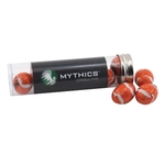 Chocolate Footballs in a 5 " Plastic Tube with Metal Cap