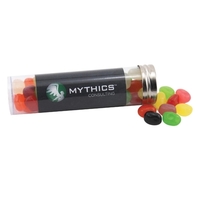 5" plastic tube with metal cap and filled with jelly beans.... from ASI 44900...