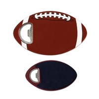 Football-shaped coaster and bottle opener with grip on the bottom.... from...