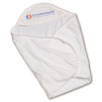 Hooded, cotton baby towel. White with white binding, 26" x 29".... from ASI...