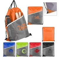 210 denier drawstring sports pack with two front pockets, mesh corners......