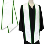 White Graduation Stole With Kelly Green Binding