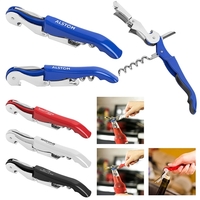 Stainless steel and iron beverage opener including a corkscrew, bottle...