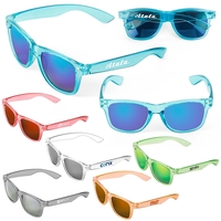 Translucent sunglasses with mirror-finish, polycarbonate lenses that provide...