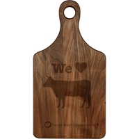 The 7" x 13 1/2" wooden cutting board is paddle-shaped and... from ASI 92531...