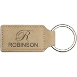 2.75" x 1.25" Light Brown Leatherette Rectangle Keychain