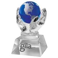 Crystal Hands Holding Cobalt Globe