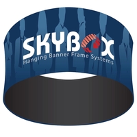 48"H circular shaped hanging banner with printed graphics, aluminum frame...