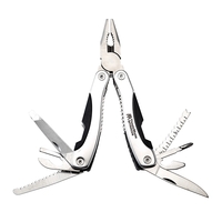 Sleek multifunction tool with stainless steel handle and black rubber...