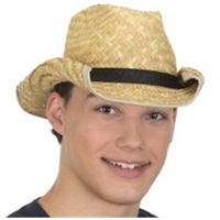 ROLLED BRIM STRAW COWBOY HAT