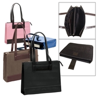 Suede-like twill and full grain cowhide top-zip tote bag with double... from...