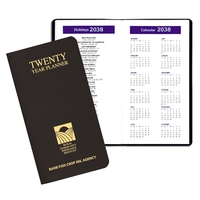 Stitched and stapled, vertical format reference planner with leatherette...