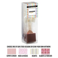 Belgian milk chocolate topped with red, pink and white heart sprinkles......