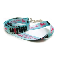 35" x 1" V-neck polyester lanyard with Breast Cancer Awareness motif... from...