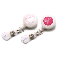 Plastic Breast Cancer Awareness badge real with snap and 30" retractable......