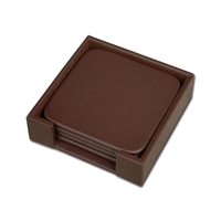 Chocolate Brown Leatherette 4 Square Coaster Set With Holder