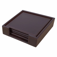 Chocolate Brown Leatherette Coaster Set with Stitching