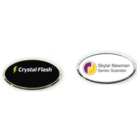 1 1/2" x 3" plastic oval framed badges with square corners... from ASI 59080...