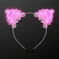 Pink LED White Lace Cat Headband, Festival Light Ears; Blank Stock... from...