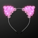 Pink LED White Lace Cat Headband, Festival Light Ears