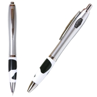Click-action ballpoint pen with curvy barrel, metallic silver accents, medium...