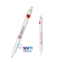 Bright, white, soft-touch retractable ballpoint pen with molded red Heart.......