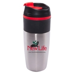 16 oz Bandit Black SS Travel Mug with Lid and Red Accents