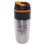 16 oz Bandit Black SS Travel Mug with Lid and Orange Accents