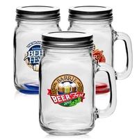 Clear glass Mason jar-style mug (16 oz.) with handle and lid,... from ASI...
