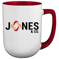 17 oz. ceramic mug with red interior and red handle.... from ASI 46573 Cooper...