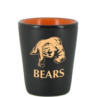 1.5 oz. ceramic shot glass with an orange interior and black... from ASI...
