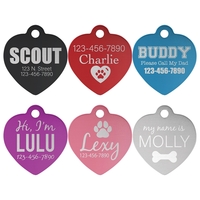 Anodized aluminum pet tag with heart shape; measures 1.25" with engraving.......