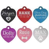 Anodized aluminum pet tag with heart shape; measures 1" with engraving.......
