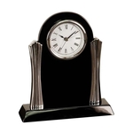 8.25" x 7.5" Black Piano Finish Clock with Silver Columns