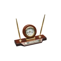 4.75" x 9" piano finish clock with pens and engraving.... from ASI 92531...