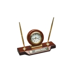 9" x 4.75" Piano Finish Desk Clock on Base with 2 Pens