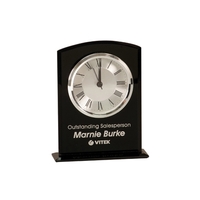6.25" black square arch glass clock with base and engraving.... from ASI...