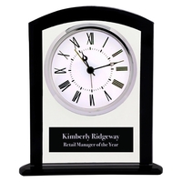6.25" black and clear square arch glass clock with engraving.... from ASI...