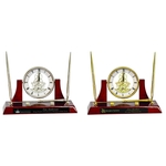 Gold/Rosewood Piano Finish Clock w/2 Pens/Letter Opener
