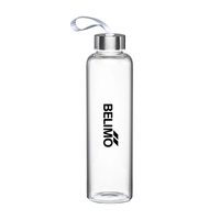 Single wall glass water bottle. Stainless steel, leak-resistant metal lid...