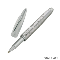 Cap-off rollerball pen with satin silver finish, solid brass construction...