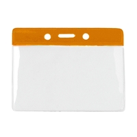 3.69" x 3.25" horizontal vinyl badge holders with top color bar... from ASI...