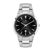 43MM STEEL SILVER CASE, 3 HAND MVMT, BLACK DIAL, D...