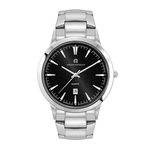 43MM STEEL SILVER CASE, 3 HAND MVMT, BLACK DIAL, D...