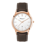 43MM STEEL ROSE GOLD CASE, 3 HAND MVMT, WHITE DIAL...
