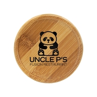 3.25" round real bamboo wood lacquer-coated beverage coasters.... from ASI...
