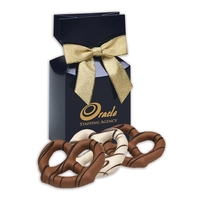 Premium Delights navy gift box featuring your logo with Chocolate Covered......