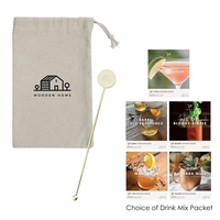 Gift set with 7" stainless steel cocktail stirrer, infusion drink packet......